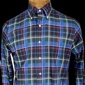 POLO RALPH LAUREN BLUE PLAID CLASSIC FIT BUTTONDOWN SHIRT SMALL